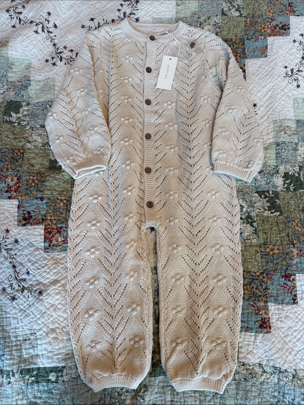 Quincy Mae Cream Knit Baby Sweater Romper